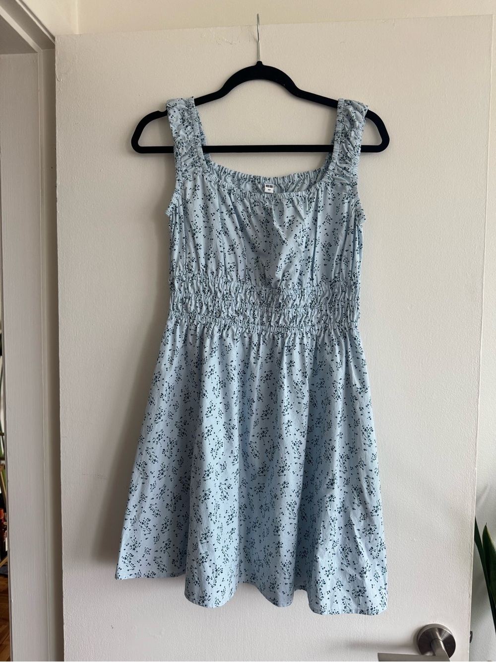 Uniqlo Light Blue Floral Smocked Mini Dress